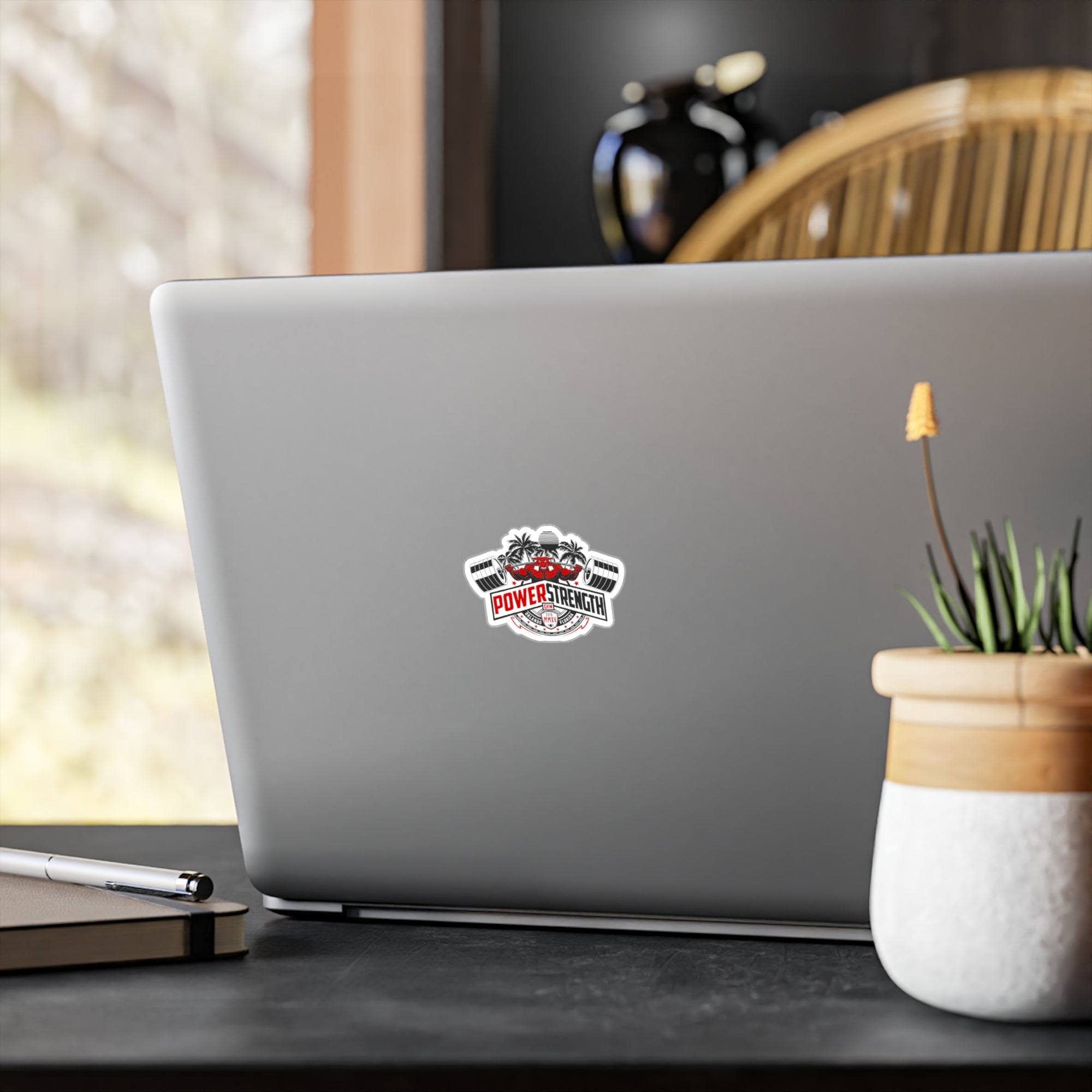Power Strength Kiss-Cut Vinyl Sticker – Fitness Barbell Decal for Gym Gear, Water Bottles & Laptops
